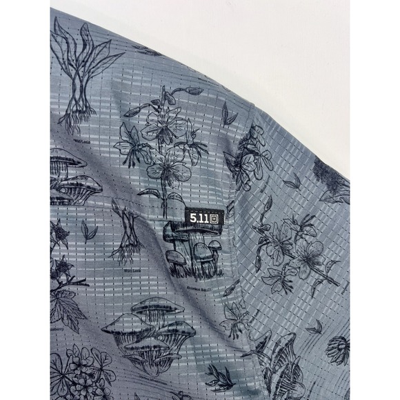 5:11 Tactical Snap Button Shirt Men's XL Gray Blue Mushroom Wild Plants Print - Picture 6 of 10
